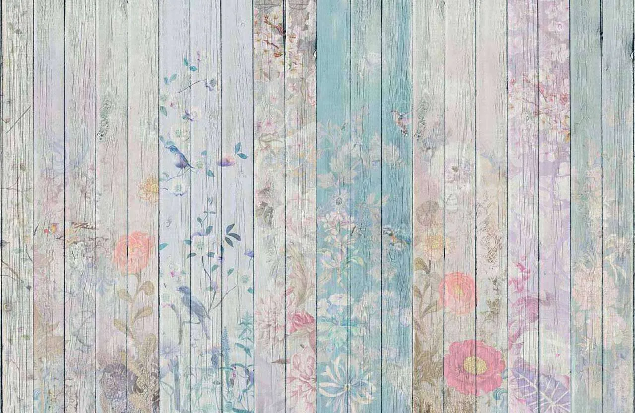 Фотообои в интерьере цветы на деревянном фоне  7-760 фото