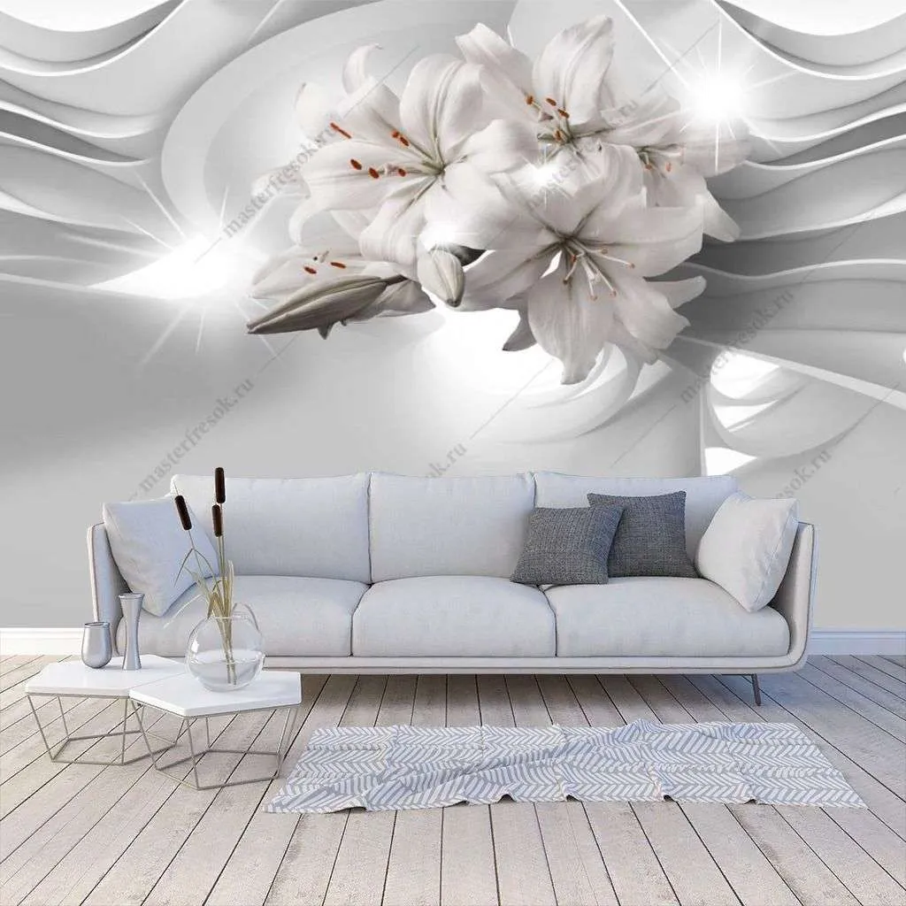 Фотообои в интерьере 3д лилии  10-933 фото