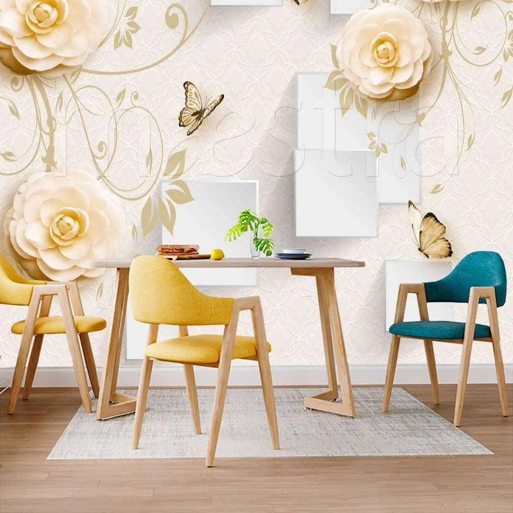 Фотообои Бежевые розы на 3д фоне  10-415