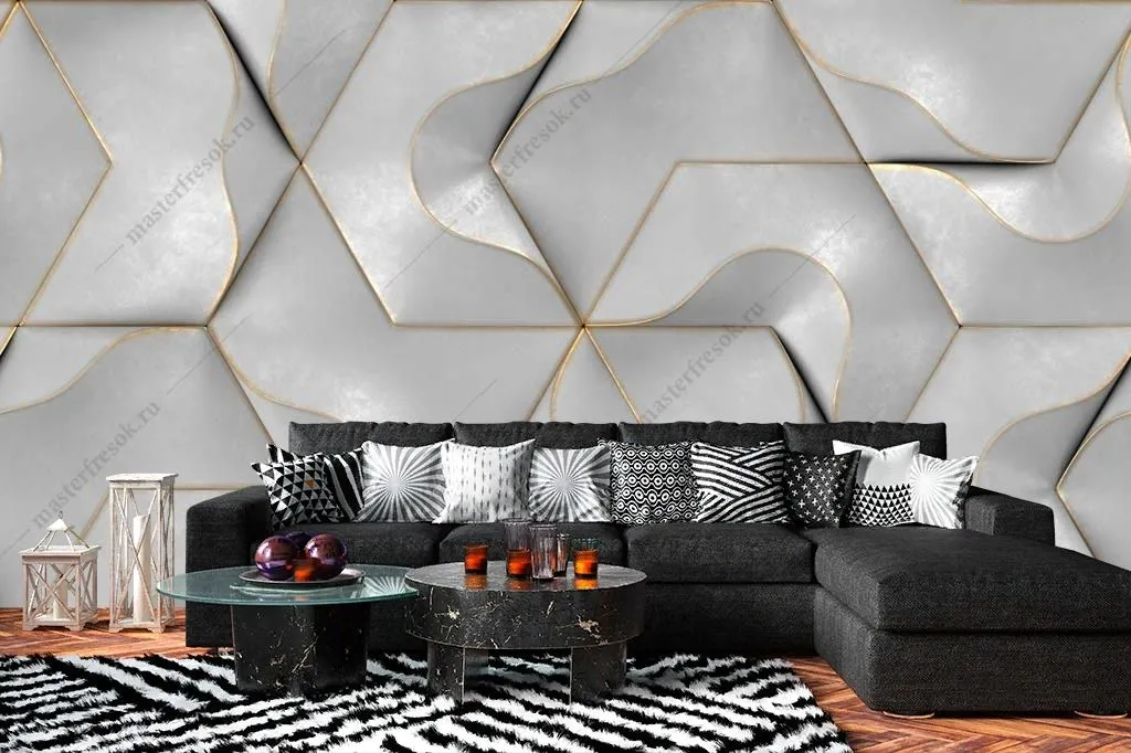 Фотообои в интерьере объемная серая плитка  9-1587 фото