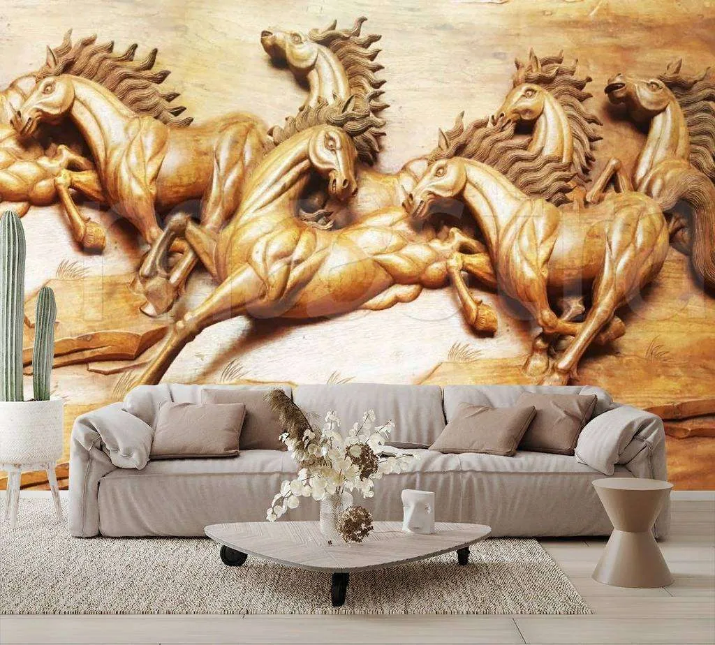 Фотообои в интерьере кони 3d  7-805 фото