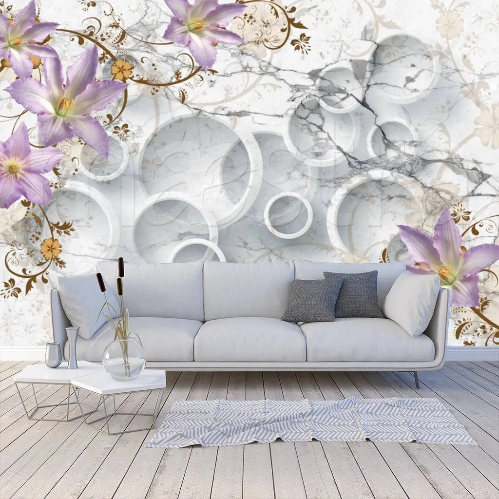 Фотообои в интерьере 3д цветы розовые на белом  10-559 фото