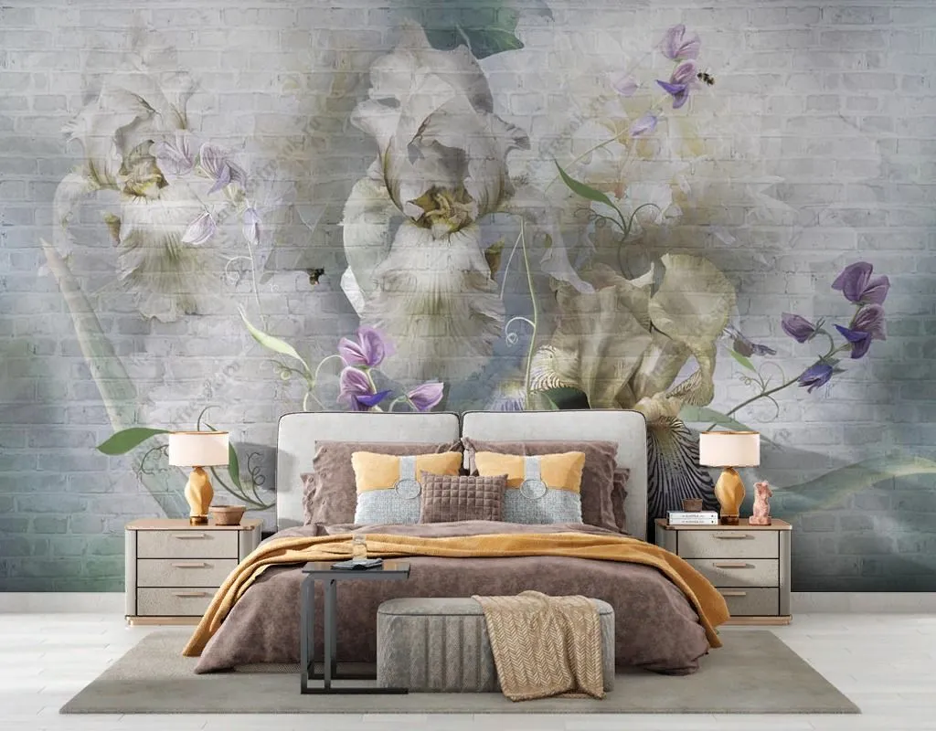 Фотообои в интерьере цветочный букет в дымке  13-469 фото