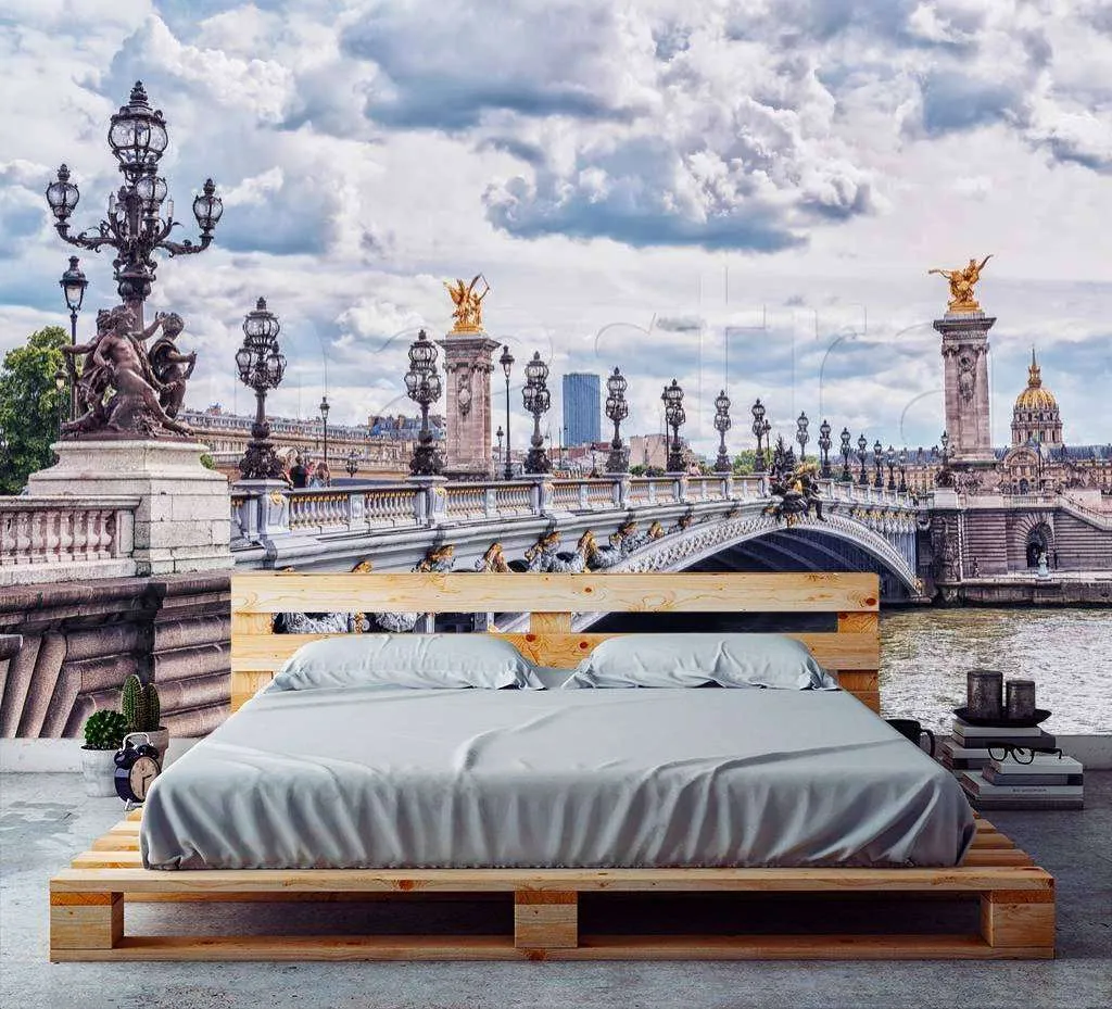 Фотообои в интерьере мост в париже и серое небо  9-769 фото