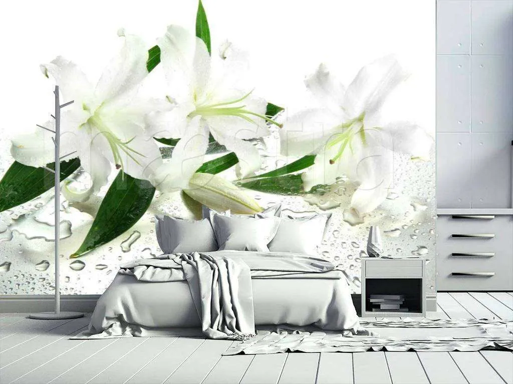 Фотообои Лилии белые в капельках воды  10-365
