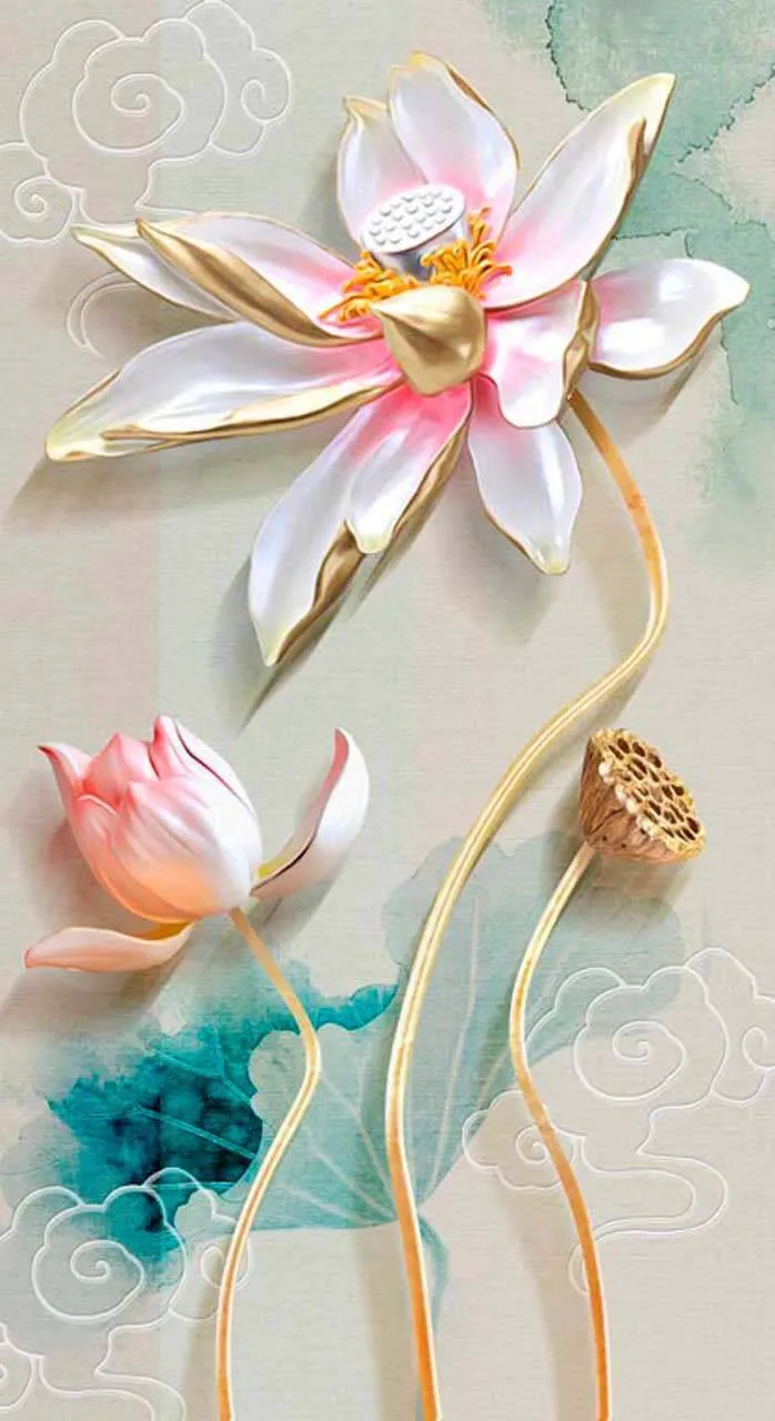 Фотообои в интерьере 3д цветы на желтом фоне  10-532 фото