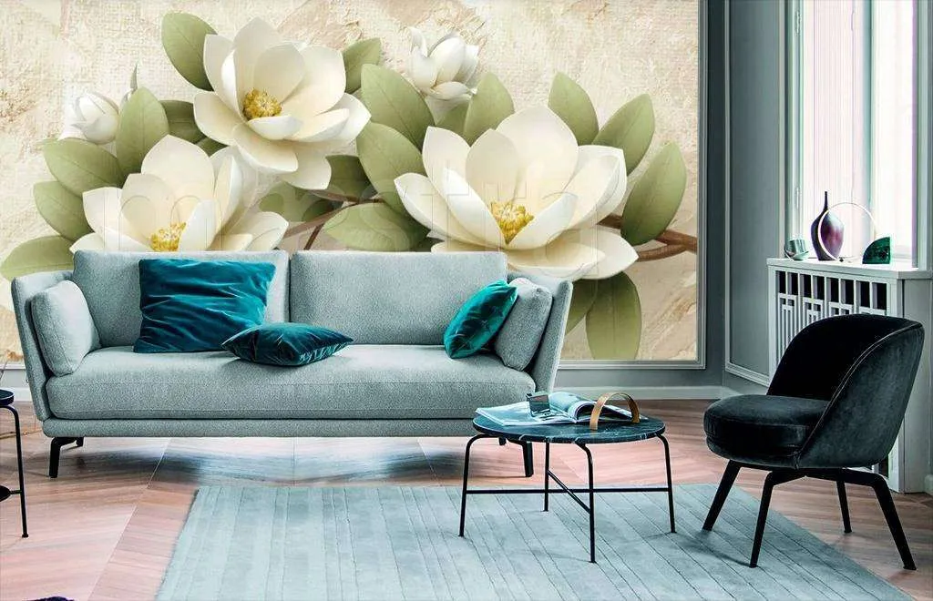 Фотообои в интерьере рельефный белый цветок  15-015 фото