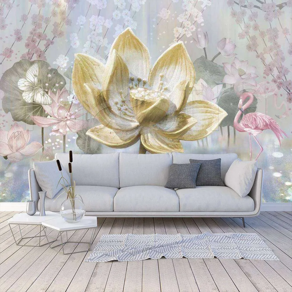Фотообои Фламинго и цветок лотоса  7-438