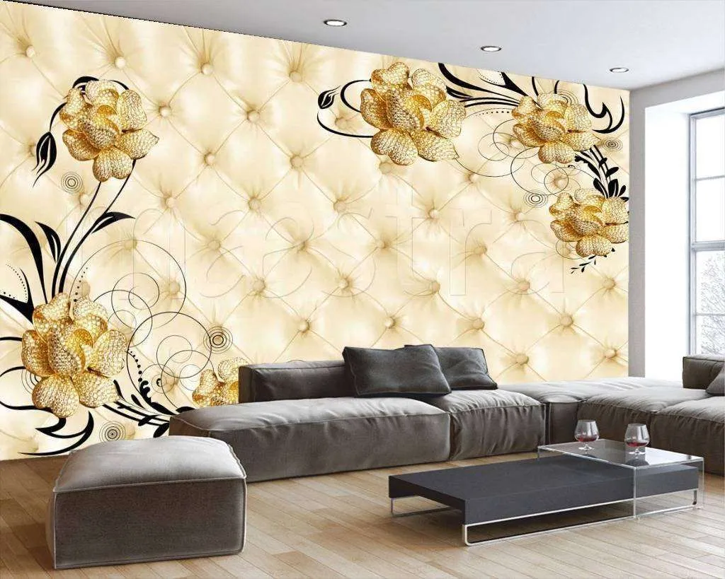 Фотообои Золотые цветы на 3д фоне  10-406