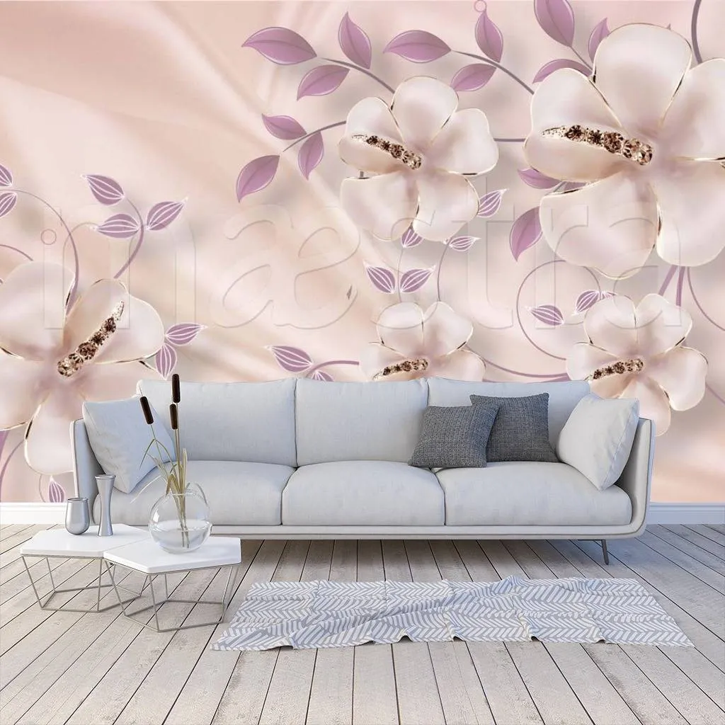 Фотообои 3д пурпурные цветы на шелке  10-502