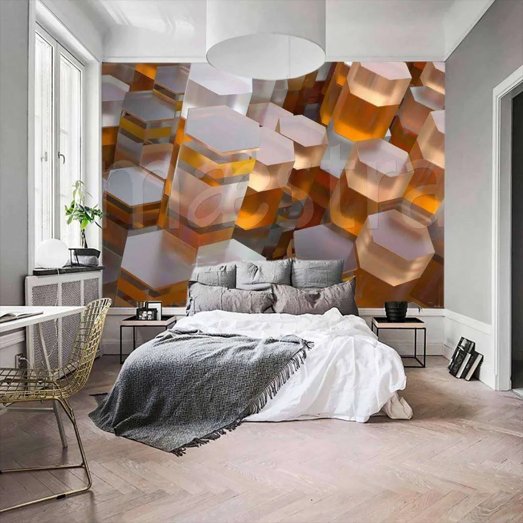 Фотообои в интерьере соты 3d  10-434 фото