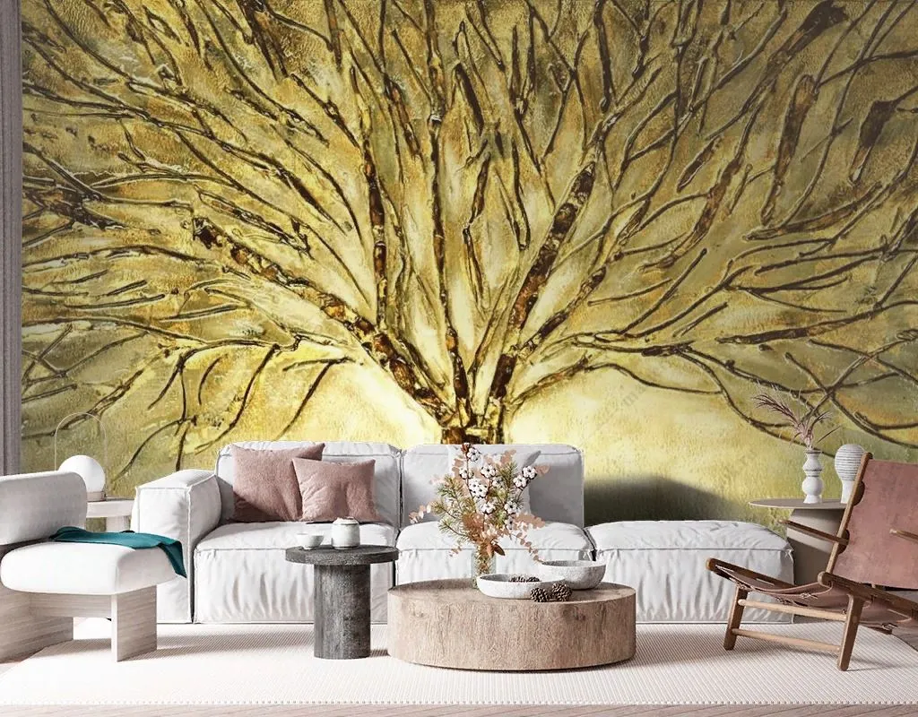 Фотообои в интерьере янтарное дерево  14-647 фото