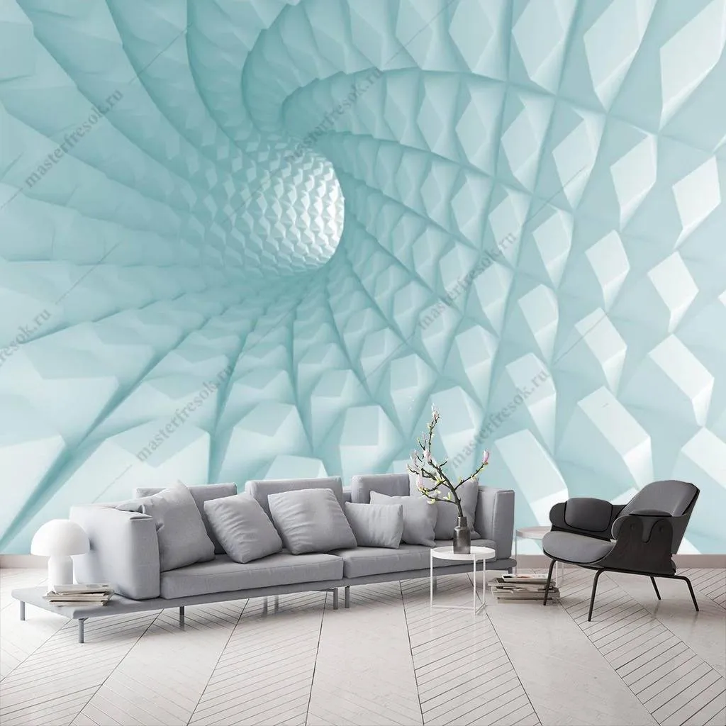 Фотообои 3д голубой фактурный коридор  10-825