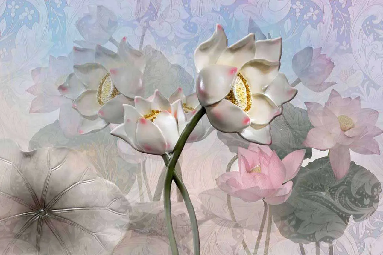 Фотообои в интерьере объемные цветы 3д  7-434 фото