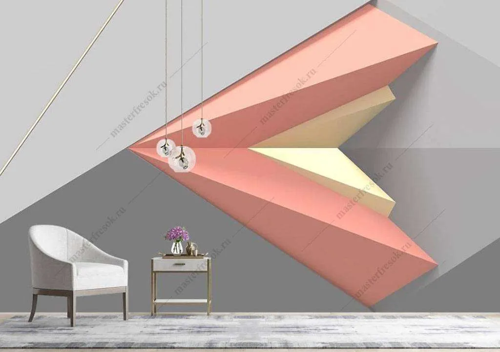 Фотообои в интерьере красный геометрический фон  16-089 фото