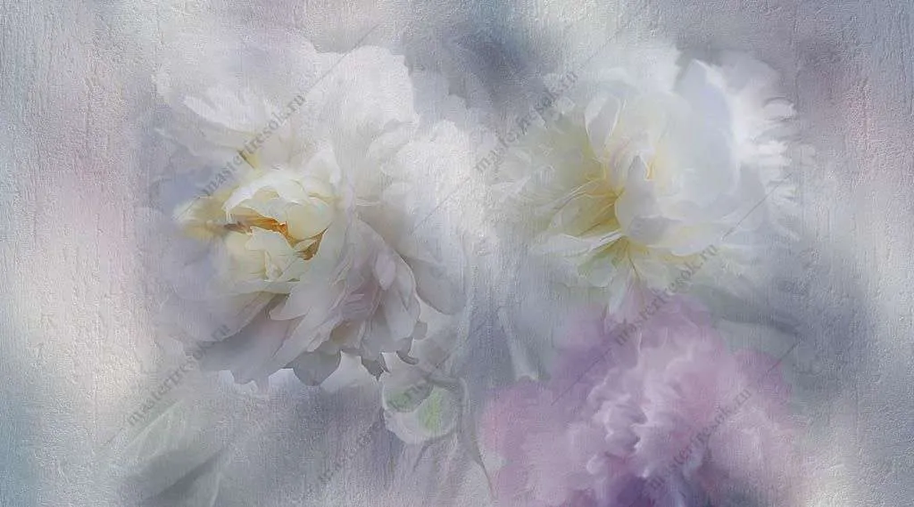Фотообои в интерьере нежные белые пионы  13-370 фото