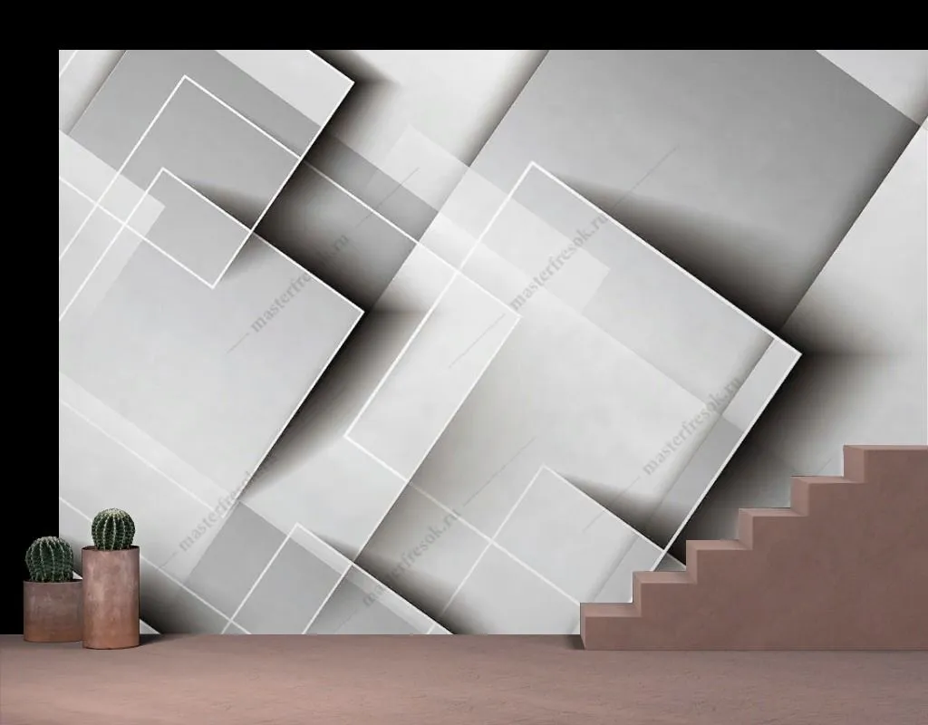 Фотообои в интерьере геометрическая композиция из квадратов  10-981 фото