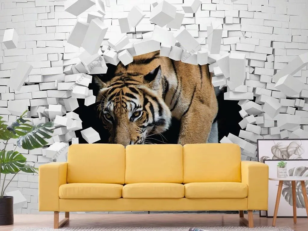 Фотообои Тигр в стене 3D  10-990