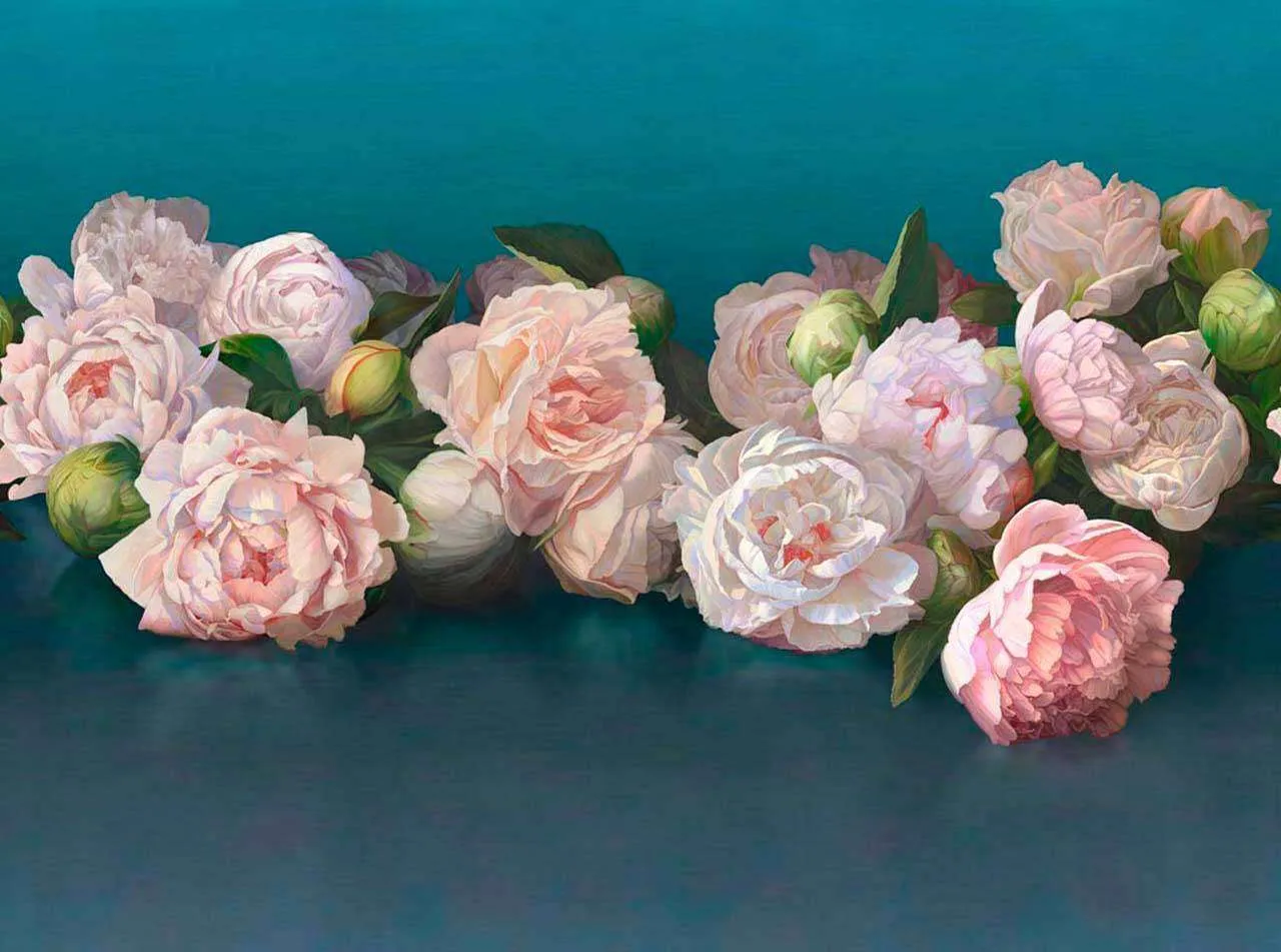 Фотообои в интерьере пионы акварель  7-980 фото