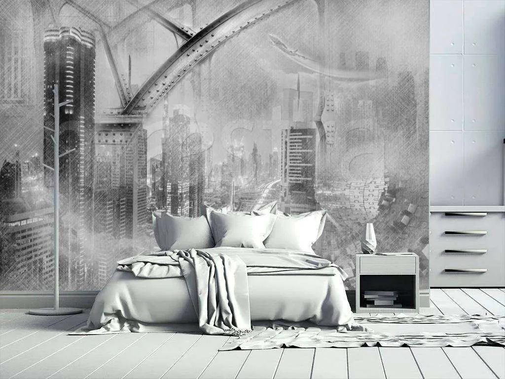 Фотообои Серый город с пазлами  7-556