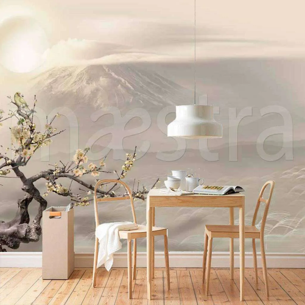 Фотообои в интерьере туманное солнце  7-704 фото