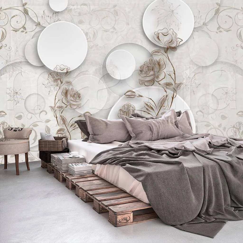 Фотообои в интерьере 3д графика с шарами и розами  7-830 фото