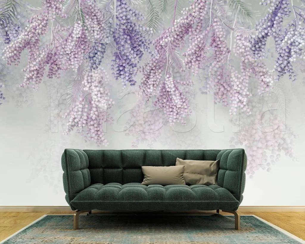 Фотообои в интерьере 3д сиреневые цветы  15-039 фото