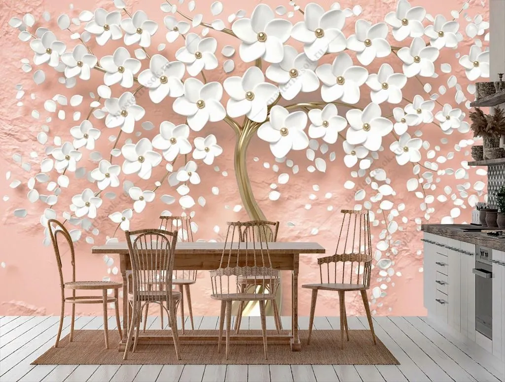 Фотообои в интерьере дерево 3д белое  10-890 фото