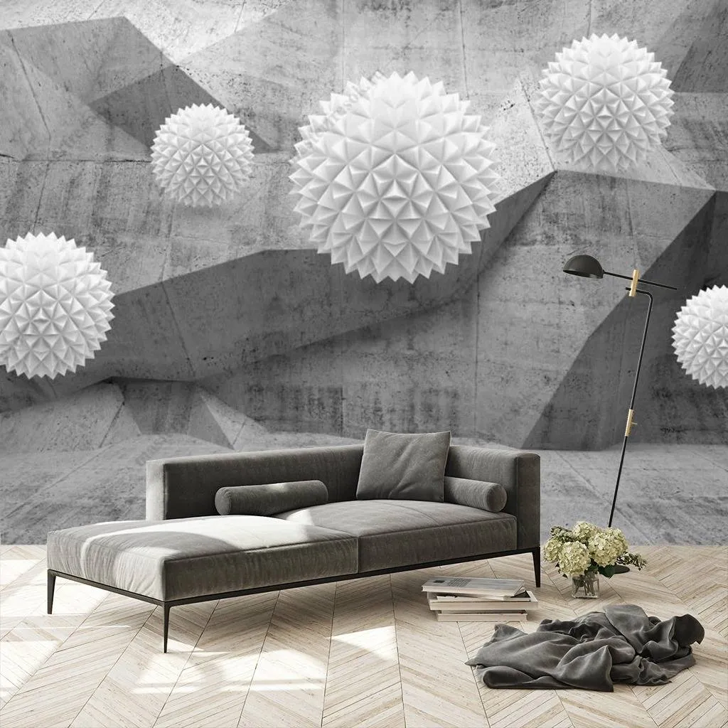 Фотообои в интерьере 3д шары в серой сфере  10-793 фото