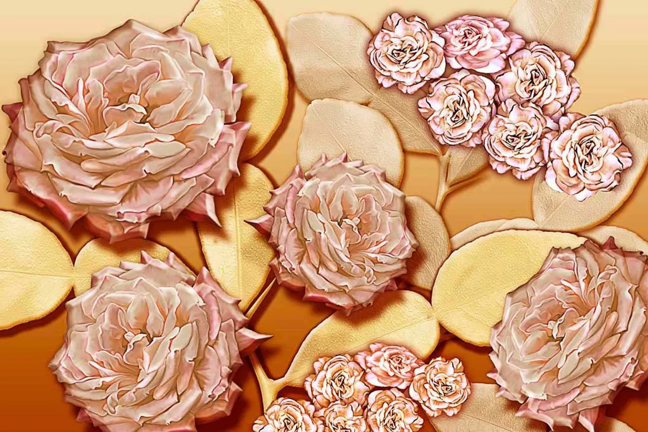 Фотообои в интерьере 3d розы  7-186 фото