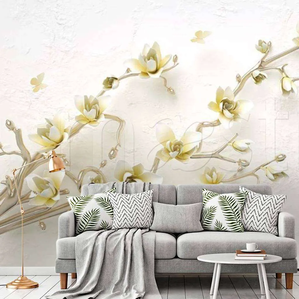 Фотообои в интерьере 3д магнолия ветка  15-033 фото
