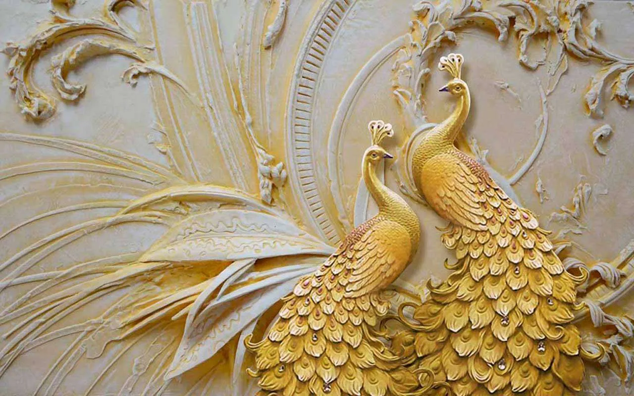 Фотообои в интерьере 3д павлины  7-801 фото