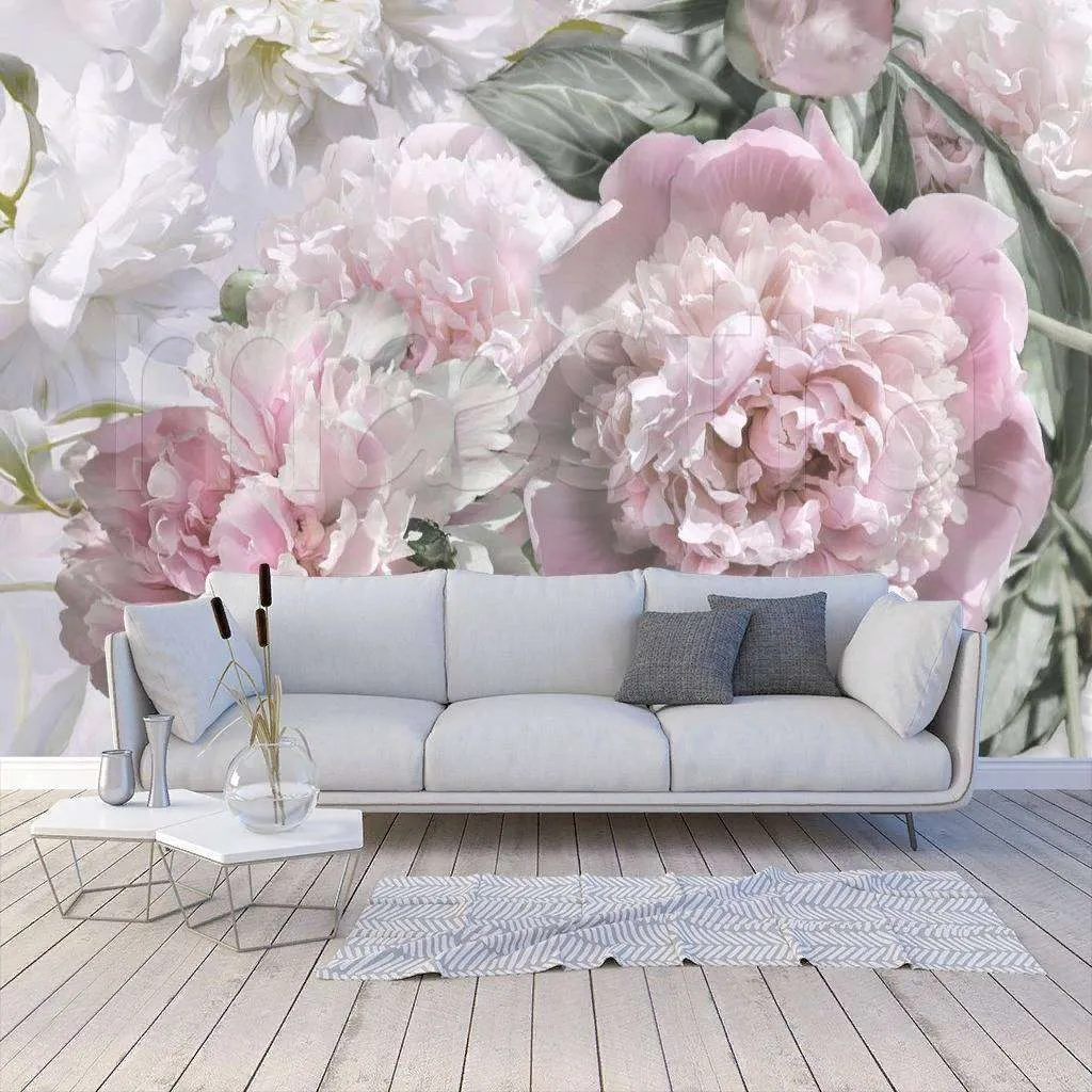 Фотообои в интерьере букет светлых пионов  7-928 фото