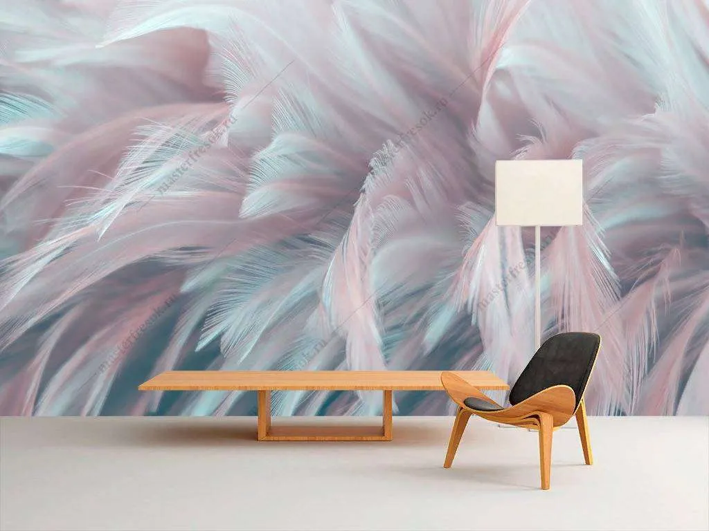 Фотообои в интерьере объемные 3д перья  9-1218 фото