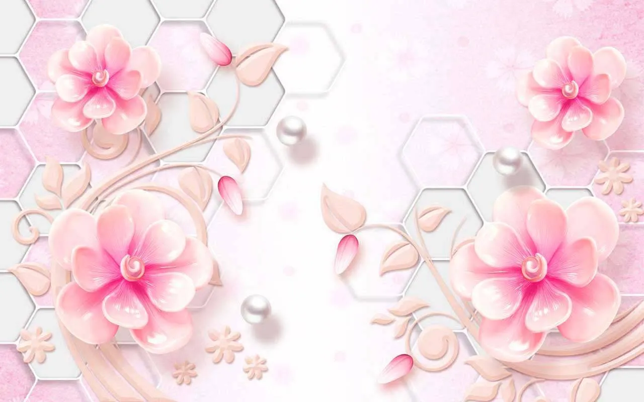 Фотообои в интерьере 3д цветы нежно-розовые  10-595 фото