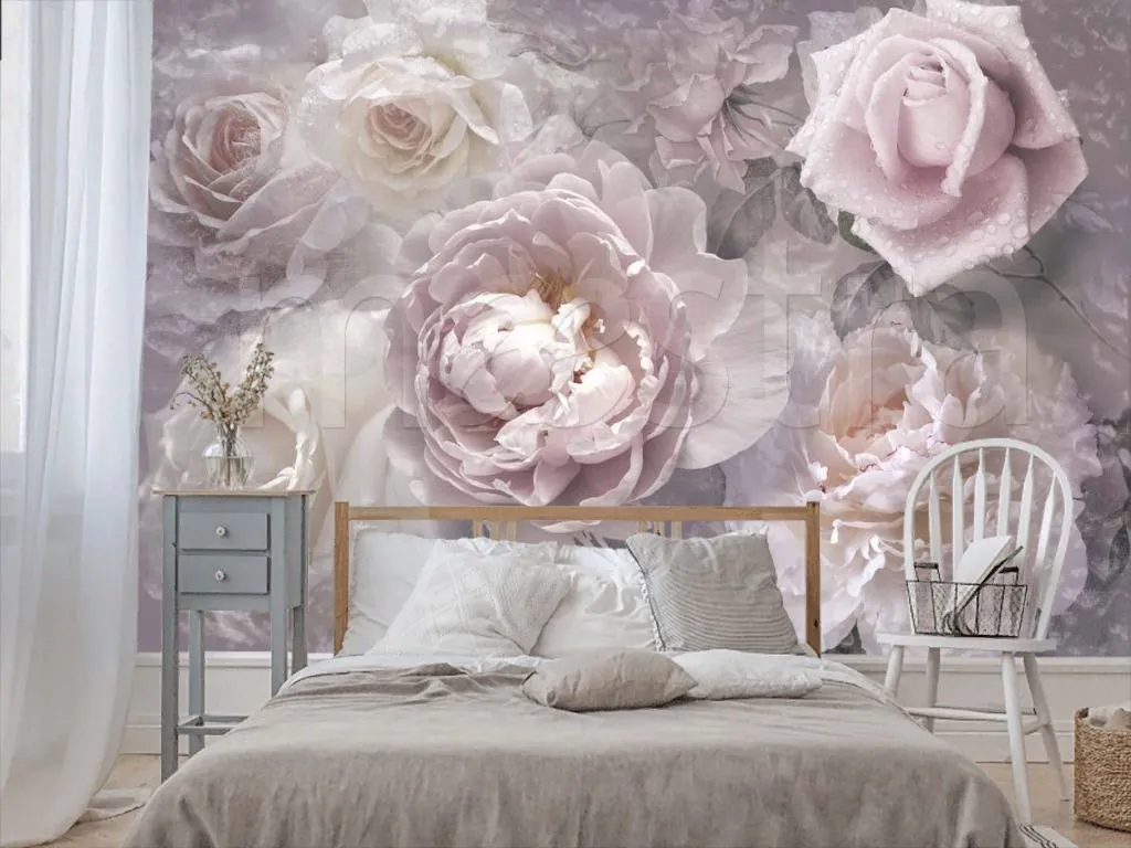 Фотообои в интерьере натюрморт "3d пионы"  7-882 фото