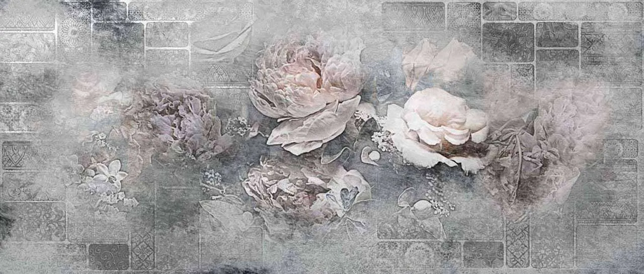 Фотообои в интерьере цветы 3д на сером фоне  7-765 фото