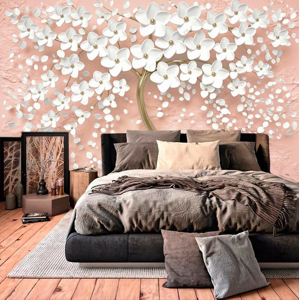 Фотообои в интерьере дерево 3д белое  10-890 фото