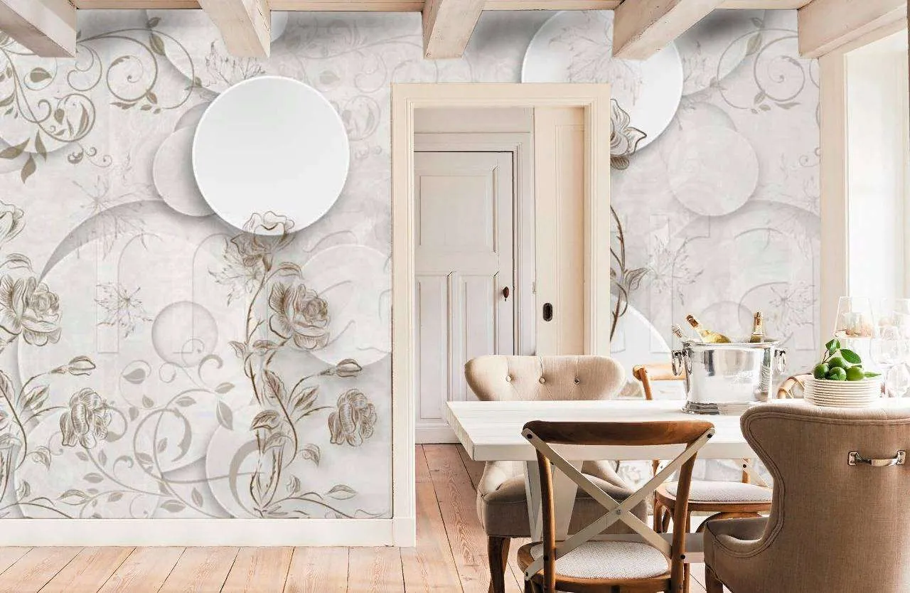 Фотообои в интерьере 3д графика с шарами и розами  7-830 фото