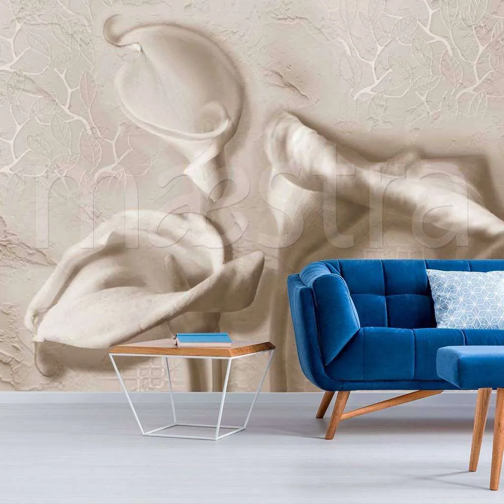 Фотообои в интерьере объемные каллы из лепнины  7-501 фото