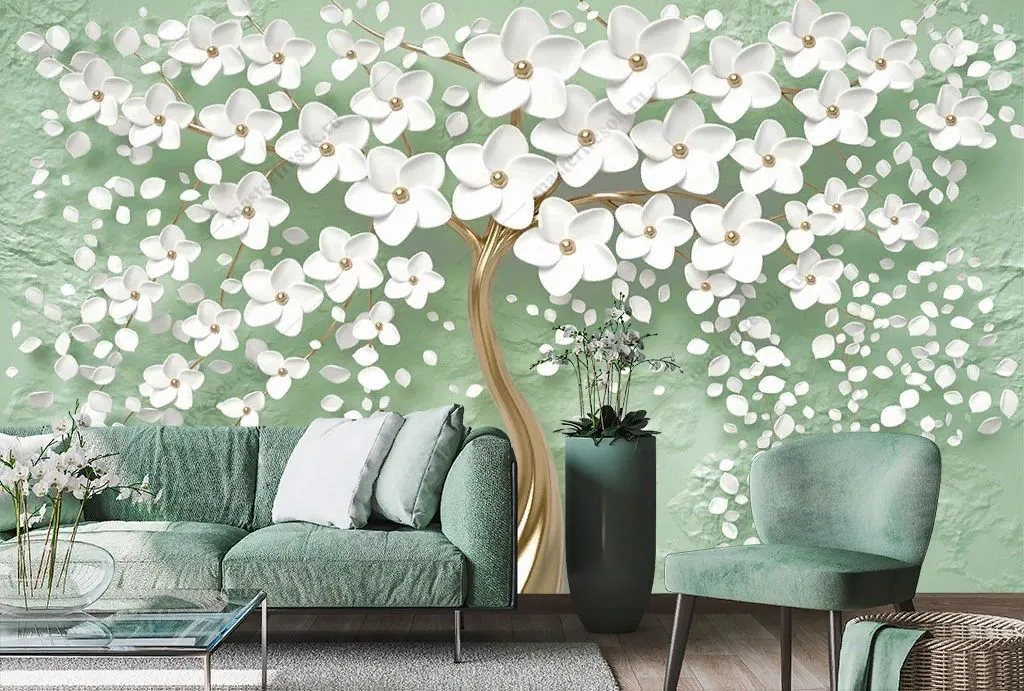 Фотообои 3д дерево на зеленом фоне  10-891