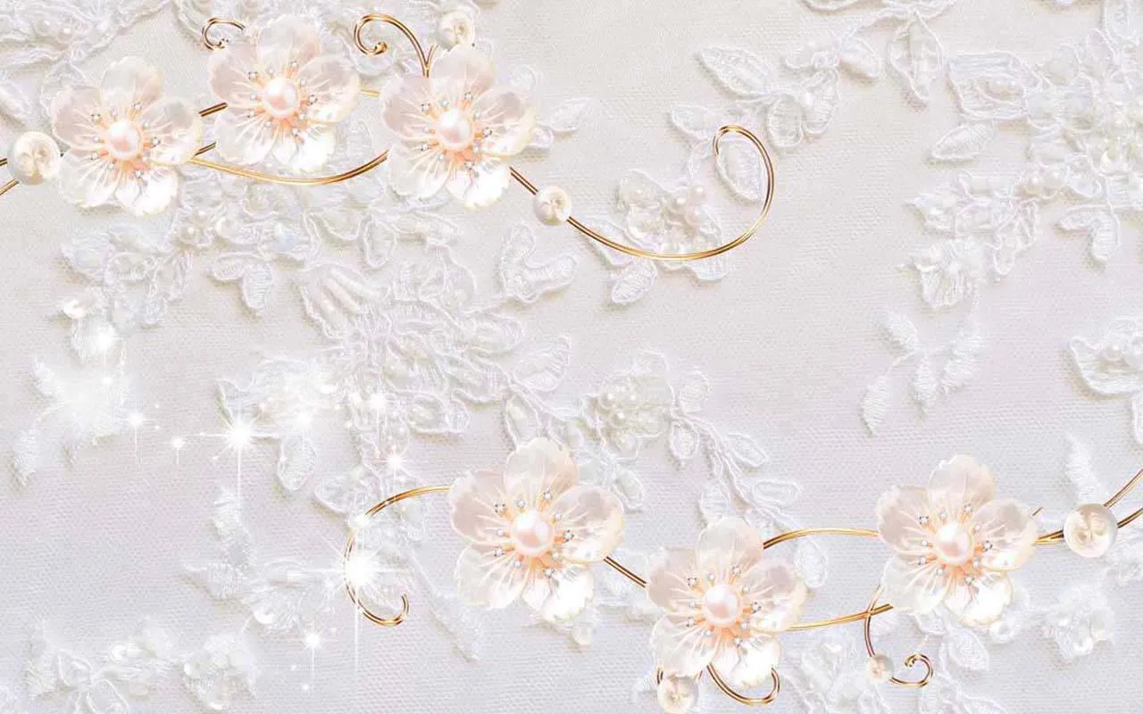 Фотообои в интерьере 3д светлые цветы на гипюре  10-506 фото