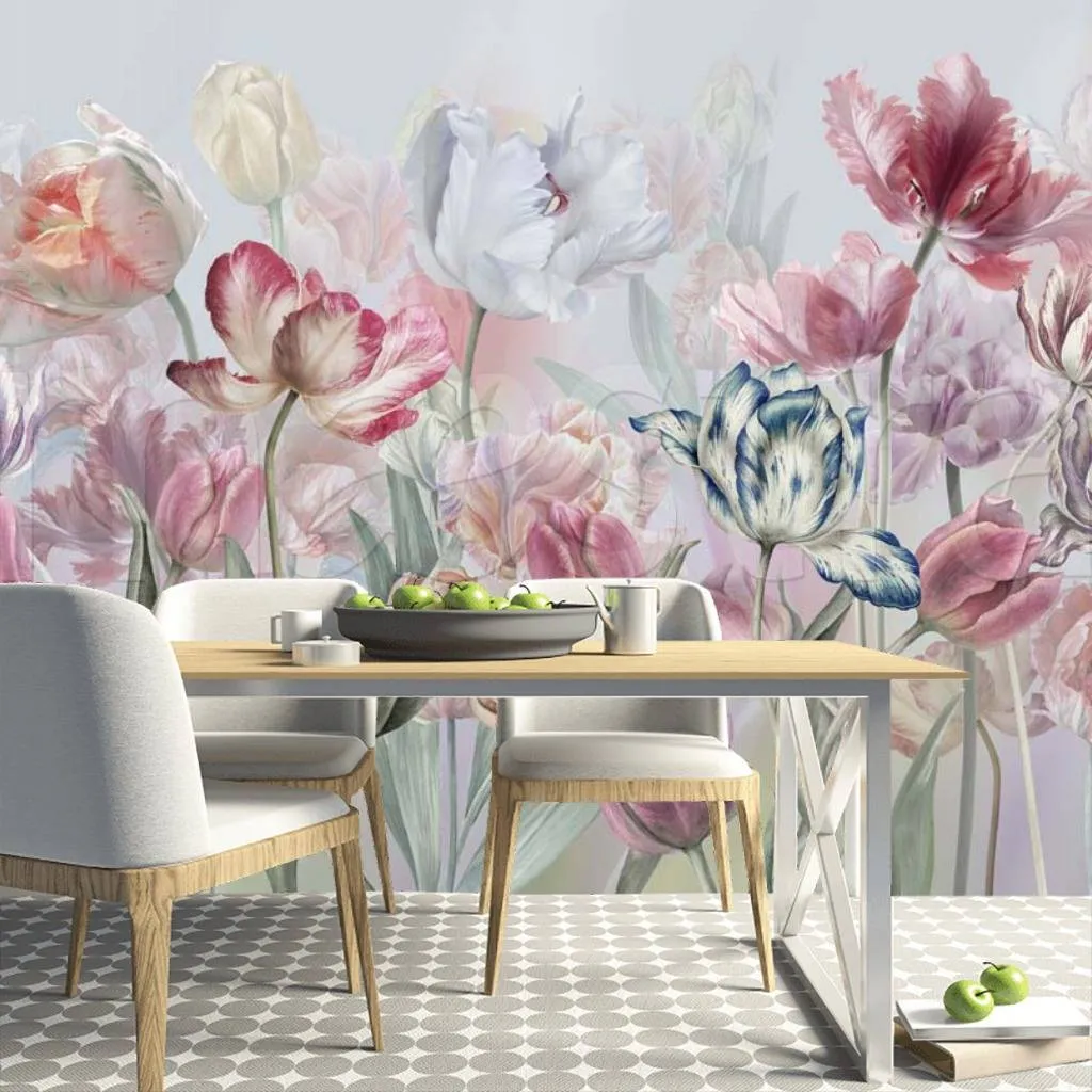 Фотообои в интерьере нежные тюльпаны  7-531 фото