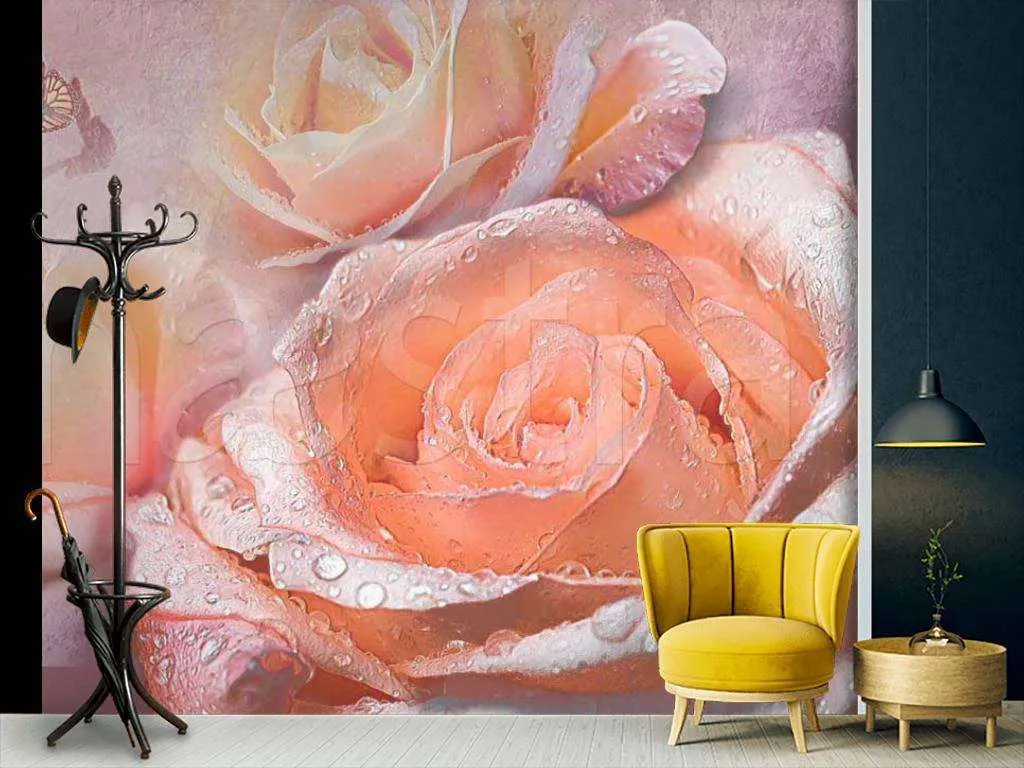 Фотообои Цветы, розы, розовые розы в росе  7-359