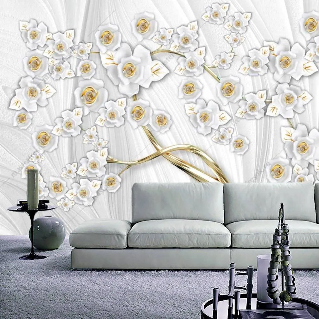 Фотообои 3д Золотое дерево на белом фоне  10-853