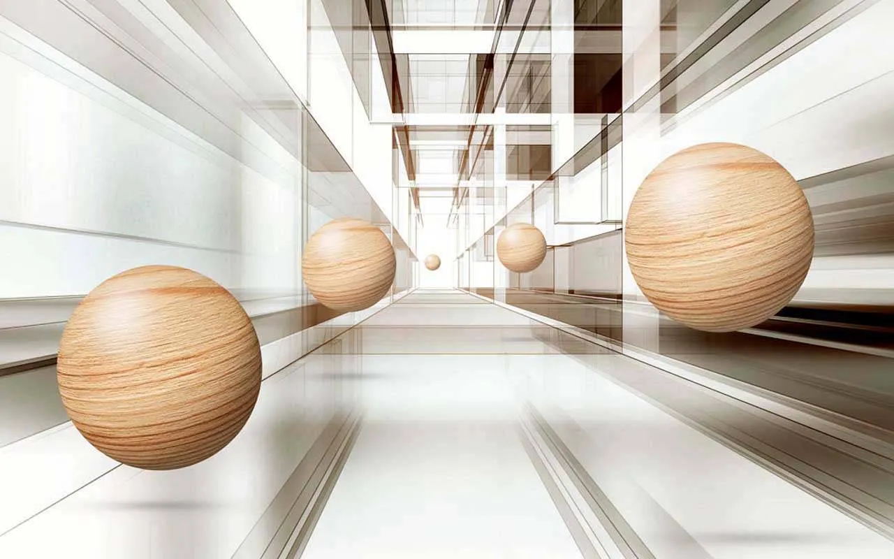Фотообои в интерьере 3д деревянные шары  10-561 фото