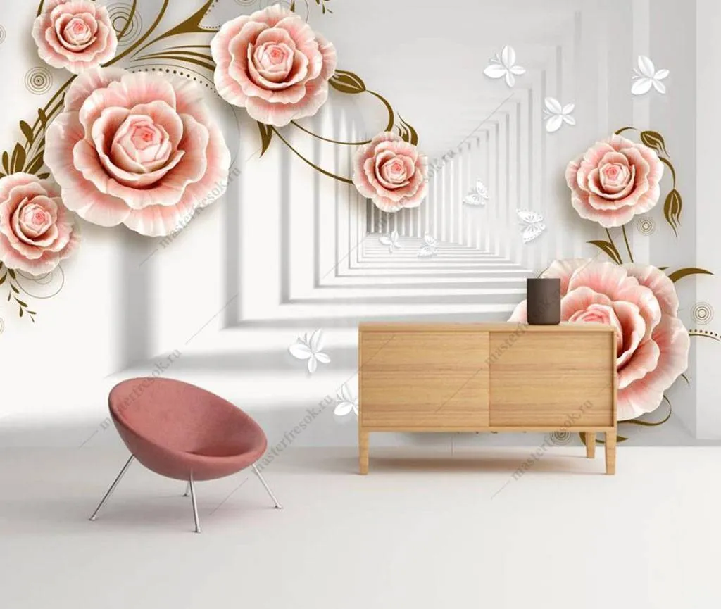 Фотообои в интерьере розы 3д в тоннеле  16-189 фото