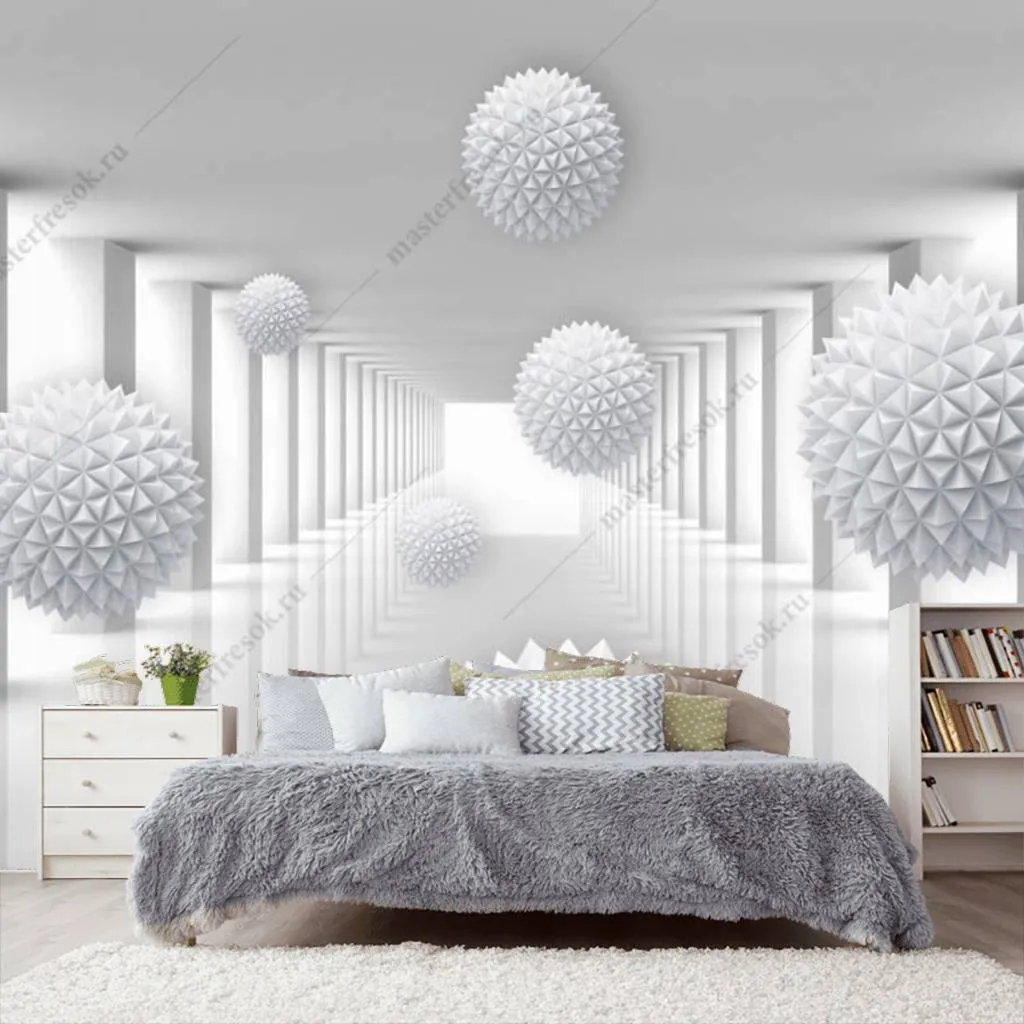 Фотообои в интерьере 3д объемные шары в тоннеле  10-787 фото