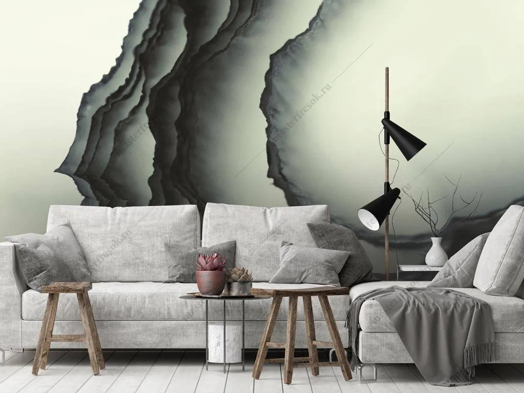 Фотообои в интерьере зеленая 3д волна флюид арт  9-1380 фото