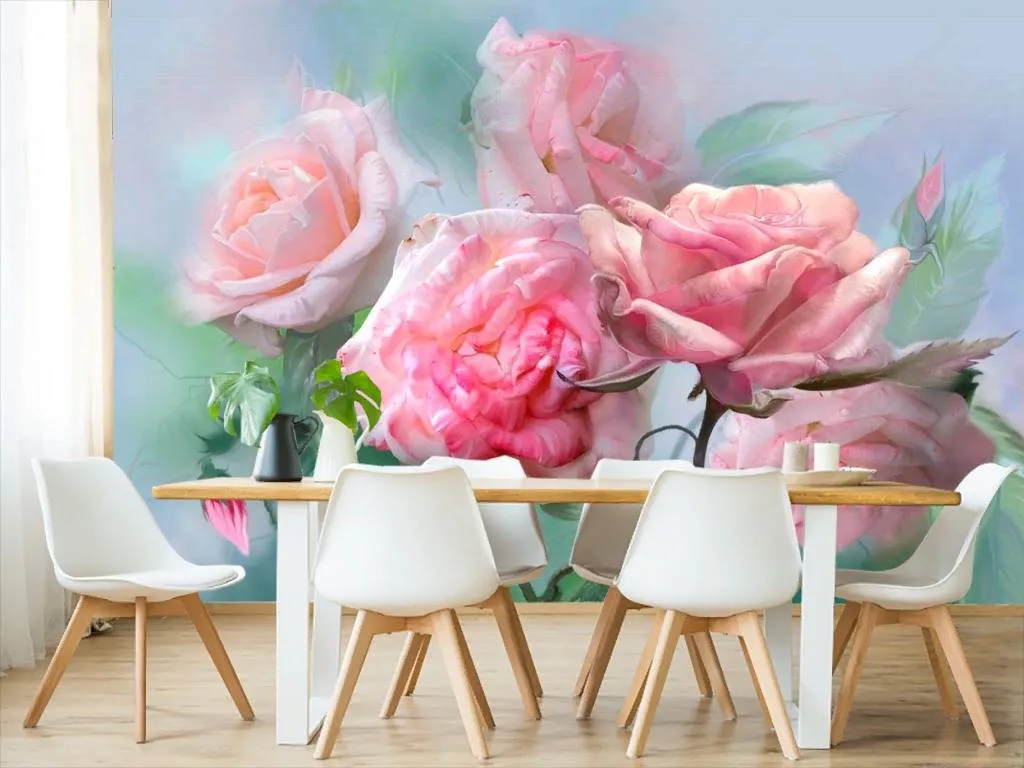 Фотообои в интерьере яркие розы  13-266 фото